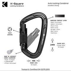 2 AutoLocking 24kN Carabiner Clips Heavy Duty Aluminum DRing Twist Lock Climbing