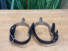Ladies Stainless Steel Western Spurs w Black Leather Straps ~ Small Rowel