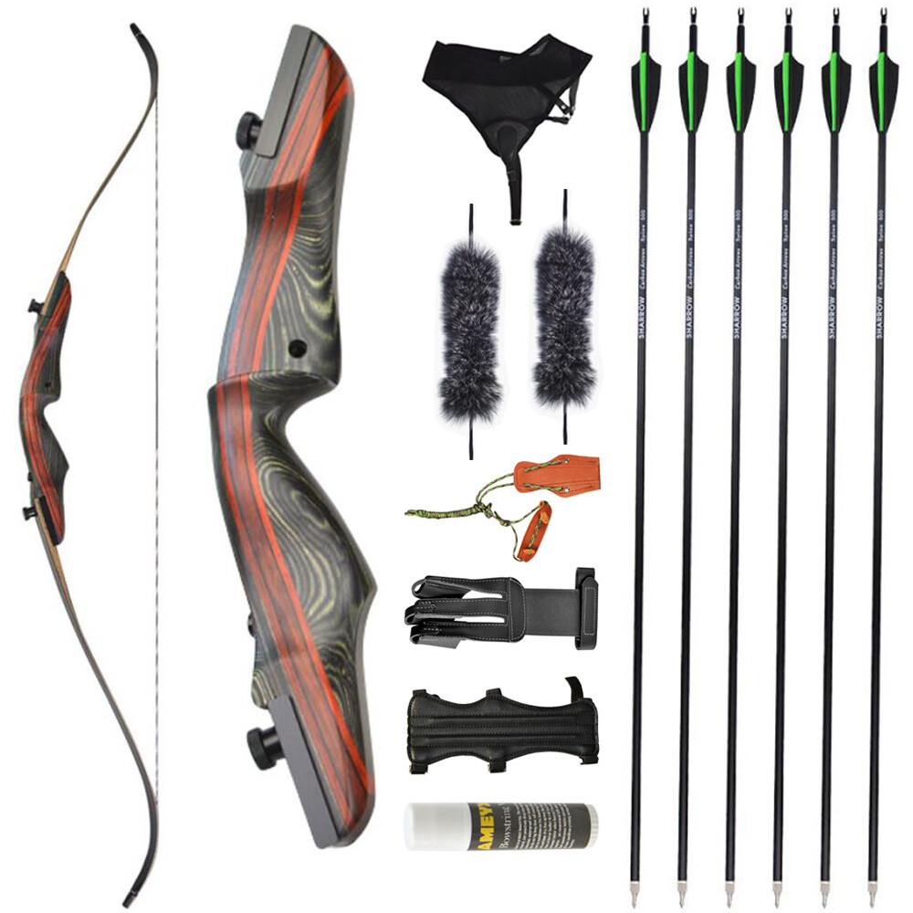 62″ Takedown Recurve Bow Set 20-50lbs Wooden Riser Limb Archery Hunting Target