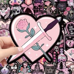 30Pcs Random Aesthetic Dark Pink Gothic Witch Skull Skeleton Waterproof Stickers