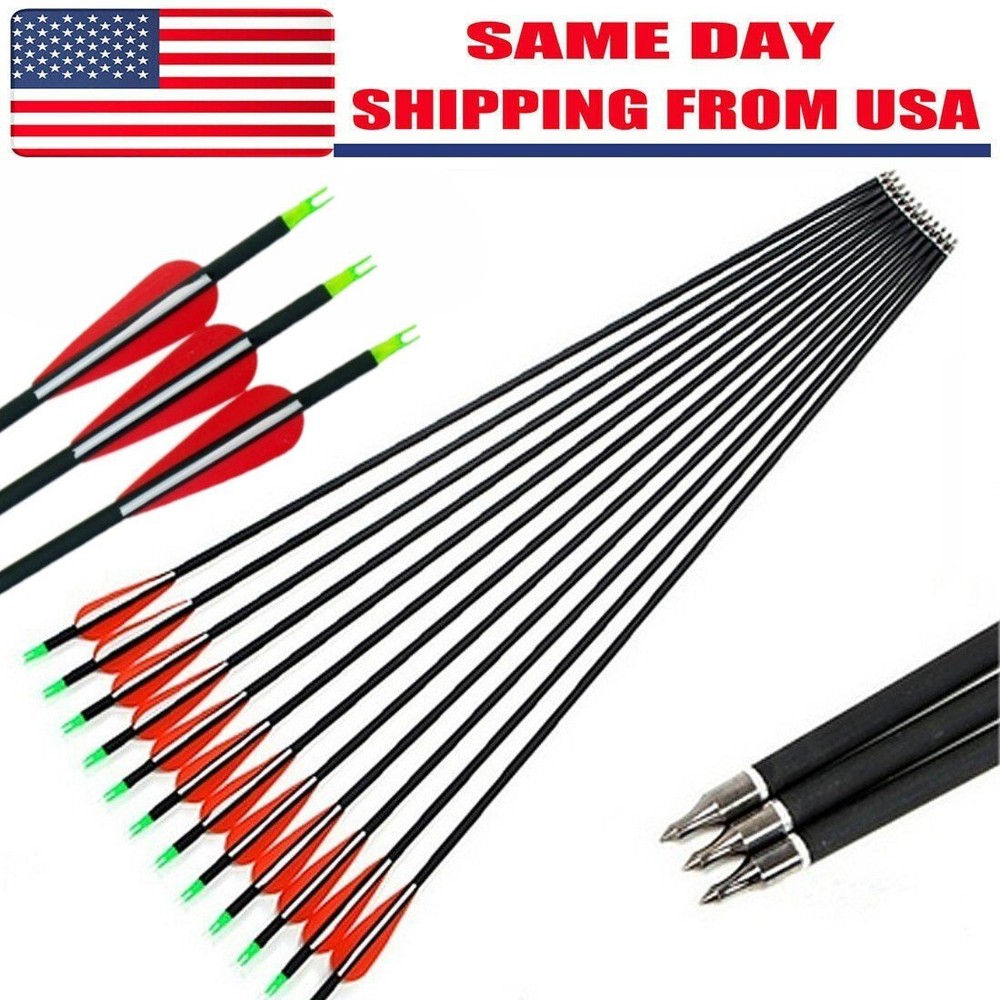12Pcs 28/30 Carbon Arrows 7.8mm for Compound Recurve Bow Target Hunting Shooting