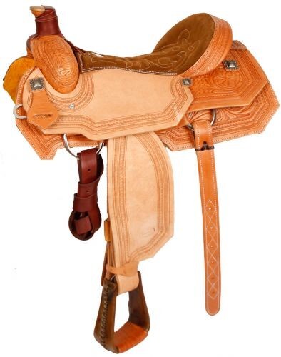 Roping Saddle Basket Weave & Floral Tooling Full QH Bars WARRANTY 16″ NEW