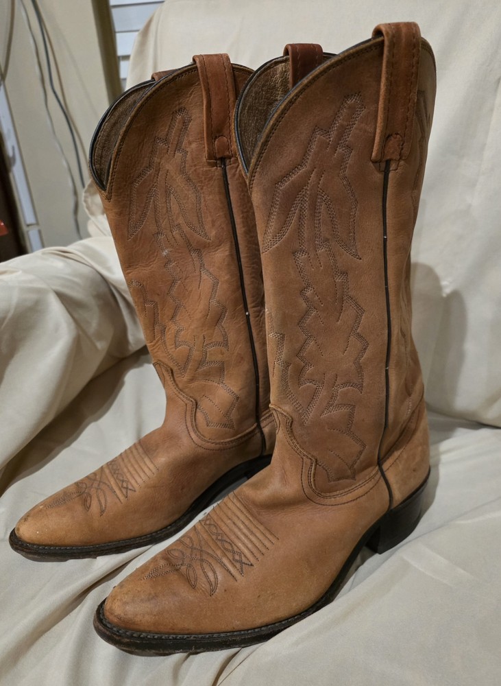 Vintage Dan Post Marlboro Men’s Cowboy Boots Brown Leather Western Size 8.5 D