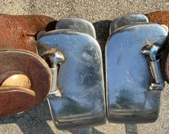 Western COWBOY COWGIRL Long Neck VINTAGE Rowel Spurs SIZE: Adult LEATHER STRAPS