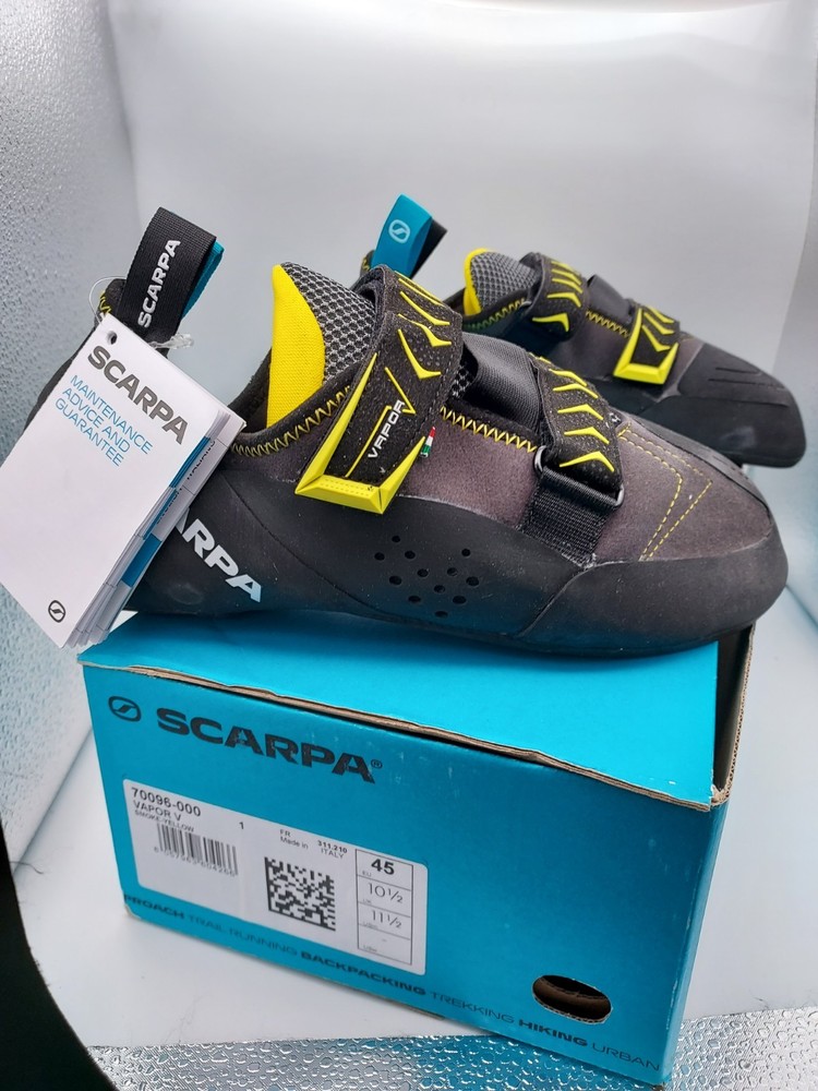 Scarpa Vapor V Climbing Shoe Men’s Size 11.5, EU 45, New In Box, Smoke & Yellow