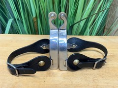Ladies Stainless Steel Western Spurs w Black Leather Straps ~ Small Rowel