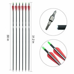 30″ Archery Carbon Arrows Spine 500 OD 7.8 mm For 40-60 lbs Compound/Recurve Bow