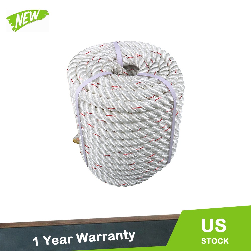 3400 Pounds White Red 1inch × 120FT High Strength Braided Rope Breaking Strength