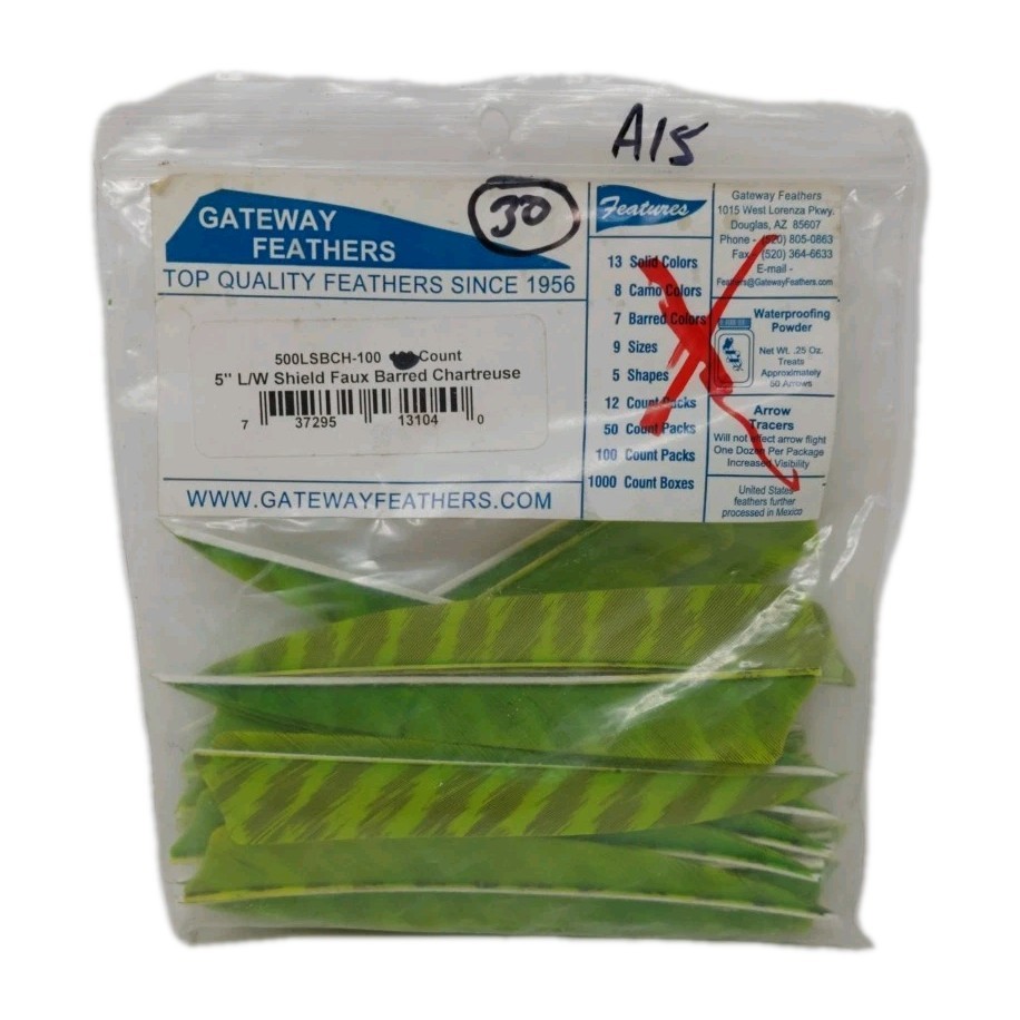 30 Count Gateway Feathers 5″ Left Wing: Shield Faux Barred Chartreuse Green