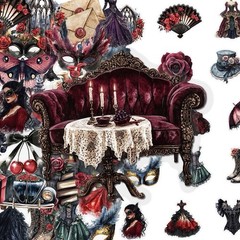 30Pcs Mixed Vintage Gothic Masquerade Clear PET Mask Dark Romance Stickers