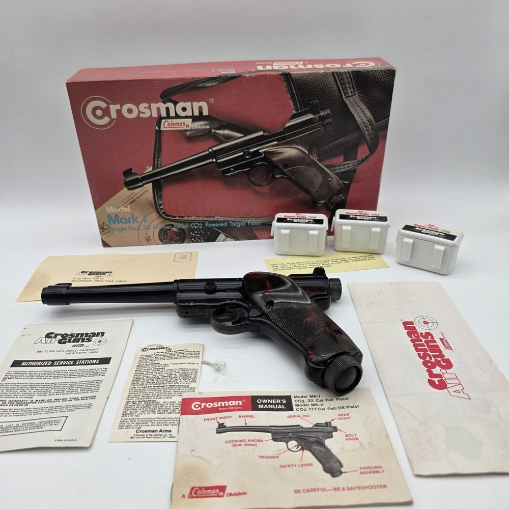 Vintage Crosman MARK I Single Shot .22 Caliber Pellet CO2 Target Pistol w/box