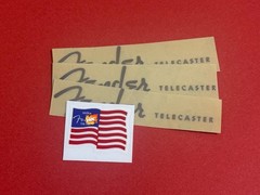 3 Pieces Rub-on Metal Guitar Logo Decal Sticker For Fender TELECASTER Free flag