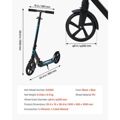 Foldable Kick Scooter Adjustable Scooter 220LBS for Age 8+ Kids, Teens, Adults