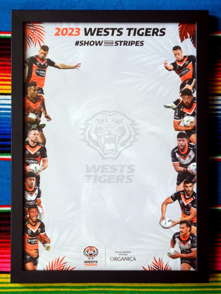 Framed 2023 WESTS TIGERS NRL Poster – 45cm x 32cm x 3cm