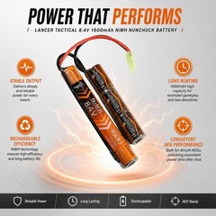 Lancer Tactical 8.4V 1600mAh NiMH Nunchuck Airsoft Battery, Stick/Butterfly Pack