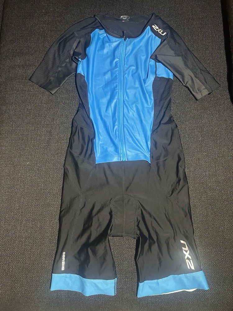 2XU Men’s Aero Sleeved Tri Suit – Blue/Black with Ice X – Size Medium