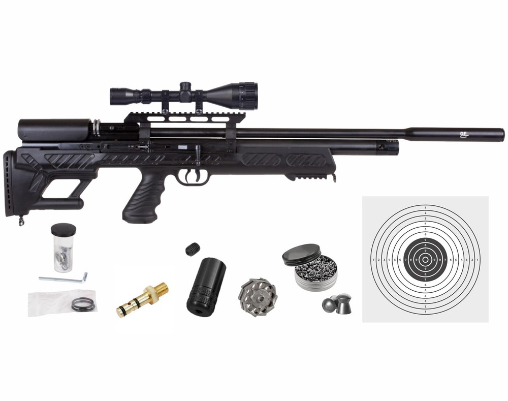 Hatsan BullBoss QE .25 Cal PCP Air Rifle w/ Scope & Targets and Pellets Bundle