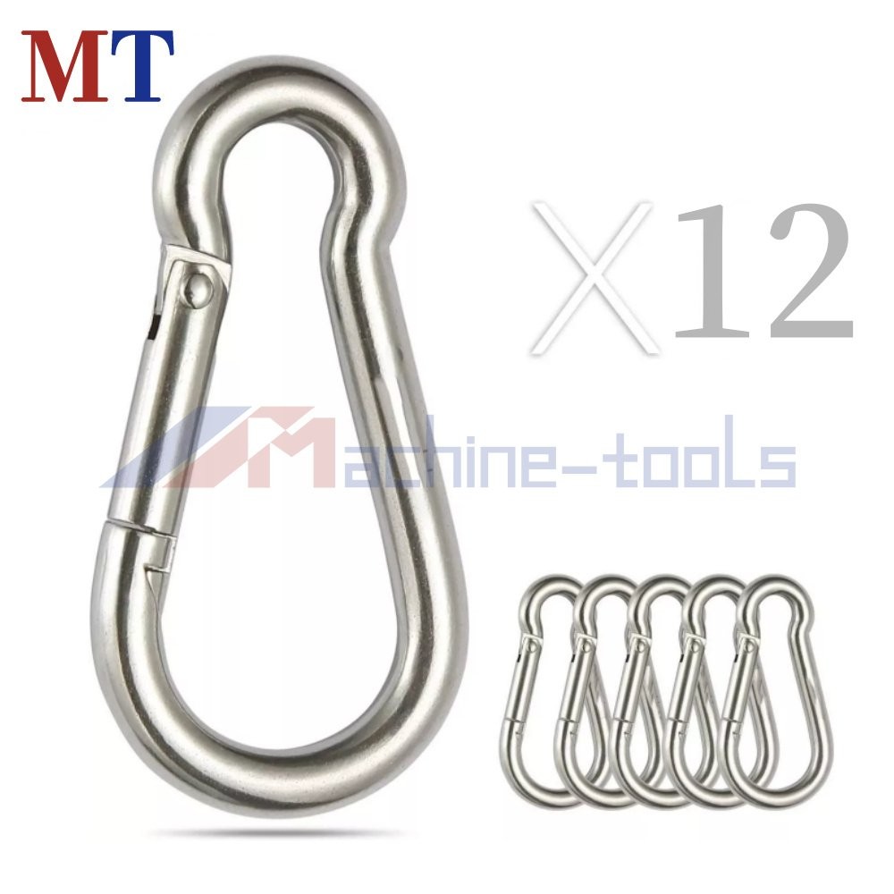 12 Pack 264 Lbs Capacity 304 Stainless Steel Spring Snap Hook Carabiner Clips