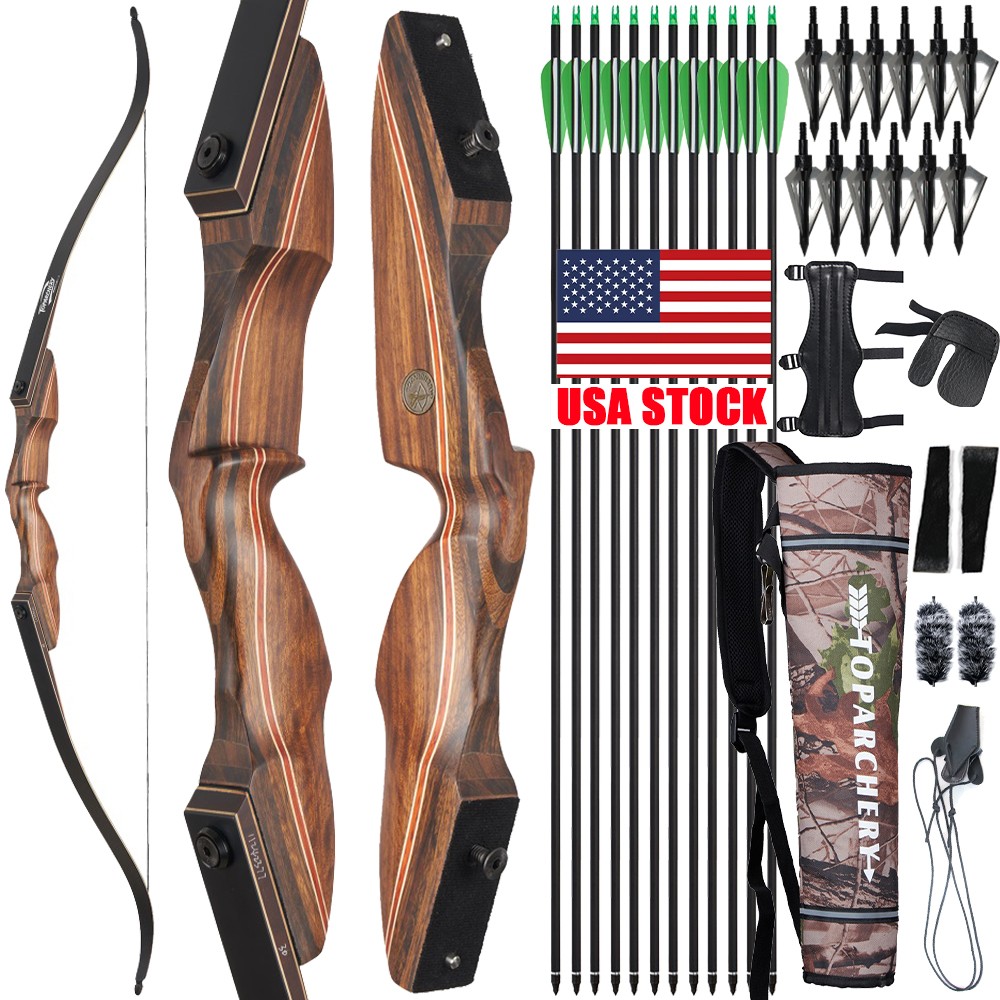 60″ Takedown Recurve Bow 25-60lbs Archery Wooden Limbs Bow Hunting Shoot Target