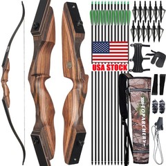 60″ Takedown Recurve Bow 25-60lbs Archery Wooden Limbs Bow Hunting Shoot Target