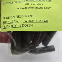 11/32″ Glue-on Field Points, 12 Pack ~ 145 grains ~ Feathers -n- Wood