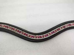 Designer Gorgeous 3 Row Pink Crystal Horse Leather Browband For Bridle.