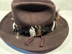 Cowboy Hat Brown Wool Rayon Felt Feather Band Size 7.5-60 WPL 5923 Vintage