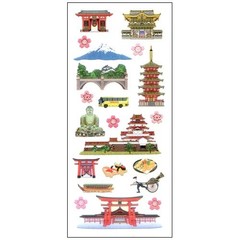 Japanese Gold Foil Sticker Set 4 Sheets Maneki Neko Mt Fuji Daruma Travel
