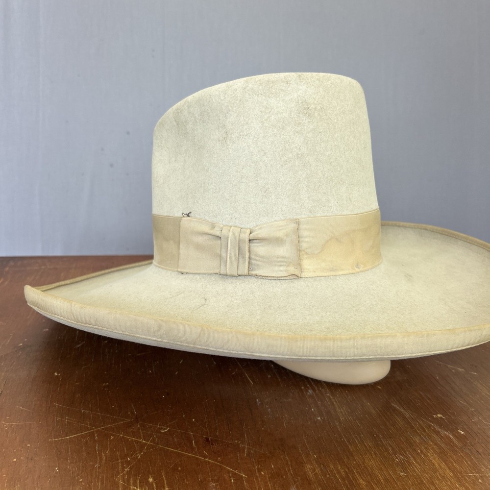 Vintage Stetson Tom Mix Cowboy Hat Silverbelly 1940s 50s Bucking Bronco 7 1/8”