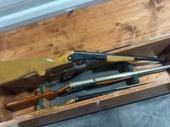 Folk Art Carved Daisy Model 111 Very Nice & 2 Model 36 In Custom Wood Case Look!