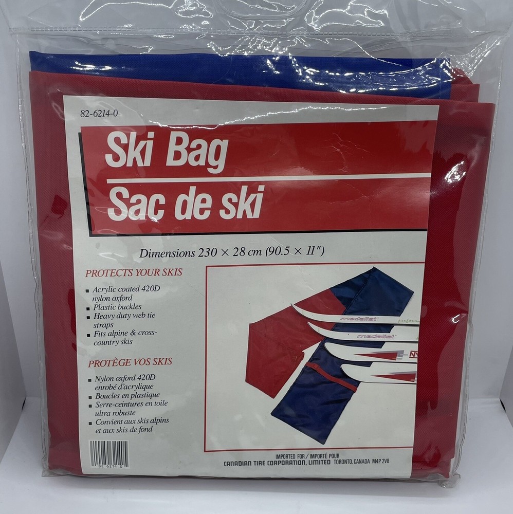 Vintage Ski Bag Ski Carrier Acrylic Coated Nylon Bag Red And Blue