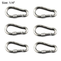 6Pcs 1/4″ Heavy Duty Locking Carabiner Clips Stainless Steel Outdoor Marine