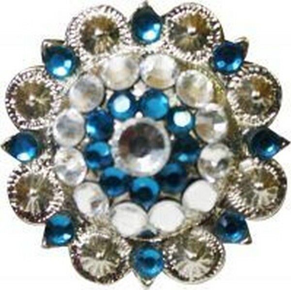 Silver Concho w/ BLUE & CLEAR Crystal Rhinestones 1 1/2 Diameter! NEW HORSE TACK