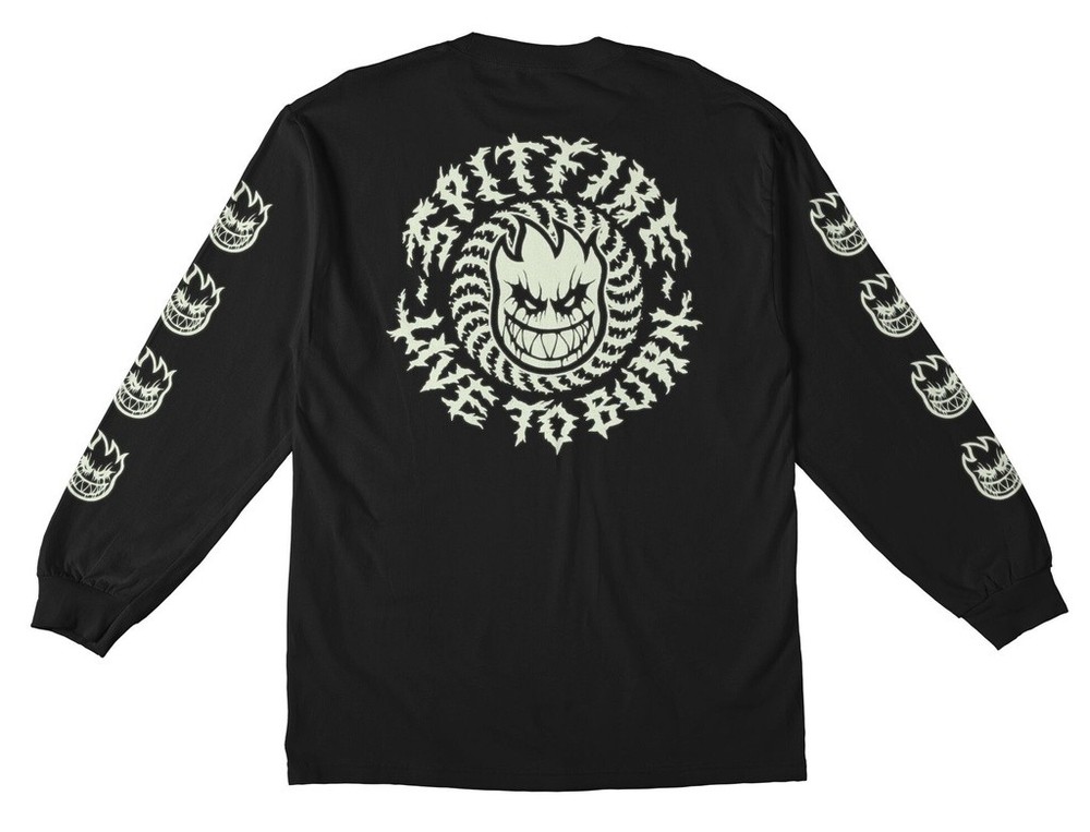 Spitfire Wheels Deathmask Classic Glow In The Dark Black Longsleeve T-Shirt