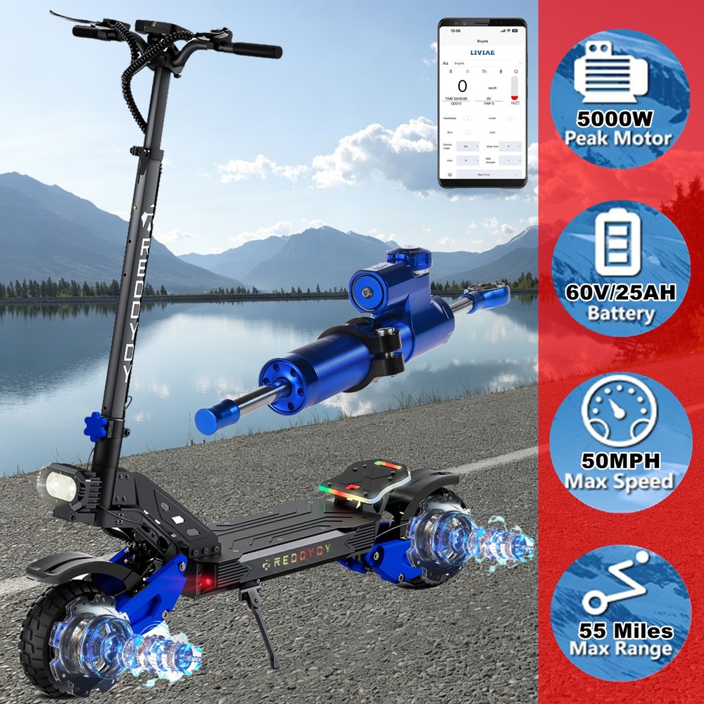 APP NFC 5000W Adults Electric Scooter, 50MPH 55Miles + Steering Damper, US Stock
