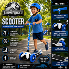 Jurassic 3 Wheel Kids Scooter Tilt to Turn Kick Scooter Wheels Boys Girls Dino