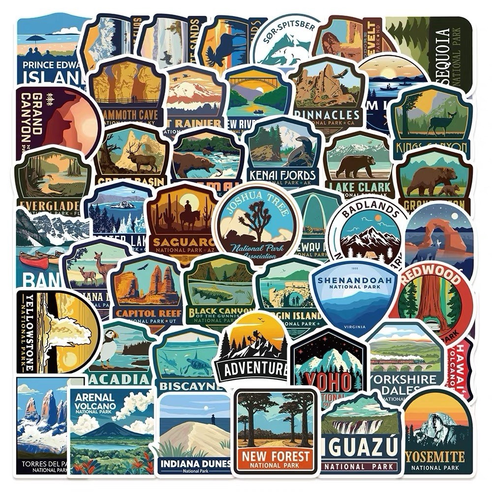 50pcs Camping Stickers Nature Landscape Vinyl Decals Water Bottle Laptop Journal