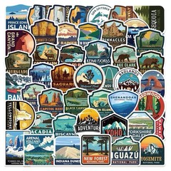 50pcs Camping Stickers Nature Landscape Vinyl Decals Water Bottle Laptop Journal