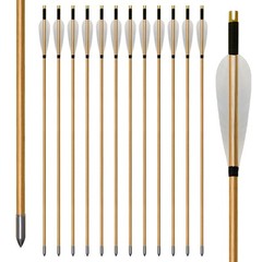 12Pcs Handmade Traditional Hunting 33″ Wooden Arrow LongBow With Broadheads Tips