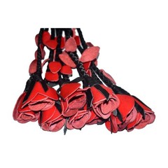 Real Cow Hide Leather 09 Leather Braided Falls & Red Roses Heavy Duty Whip Crop