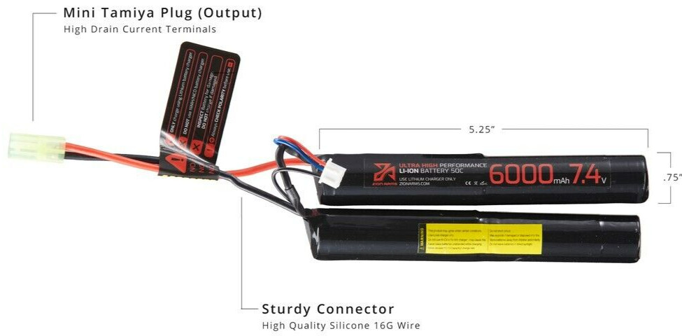 Airsoft Zion Arms 7.4v 6000mAh Lithium-Ion Nunchuck Battery Tamiya Connector NEW