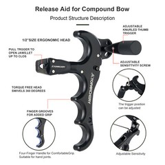 Compound Bow Release 4-Finger Adjustable Can Rotate 360° Thumb Release Archery