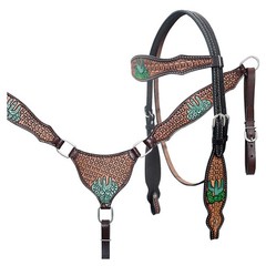 Western Headstall and Breast Collar Set HILASON Tooled Leather Horse Bridle Tack