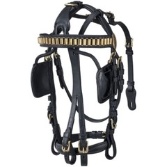 Leather Harness Bridle – Black Leather with Brass Hardware & Accents – 3 sizes