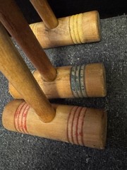 Set Of 3 Vintage Replacement Wooden Croquet Mallets 23” Handle Red, Yellow, Blue