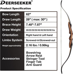 Deerseeker Archery 62″ Takedown Recurve Bow Set for Adults & Youth with Right Ha