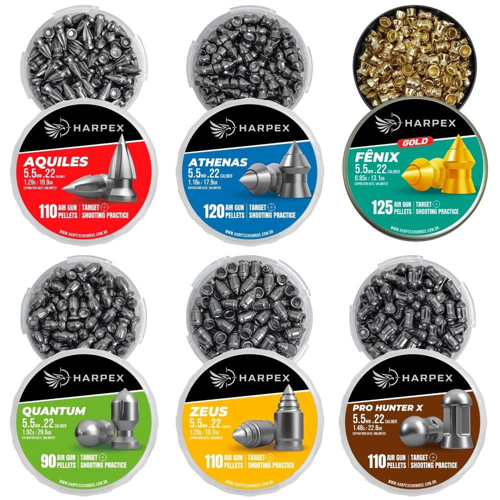 Harpex 6-Tin .22 Cal Airgun Pellets Kit – Lead, Pointed & Domed, Assorted Styles