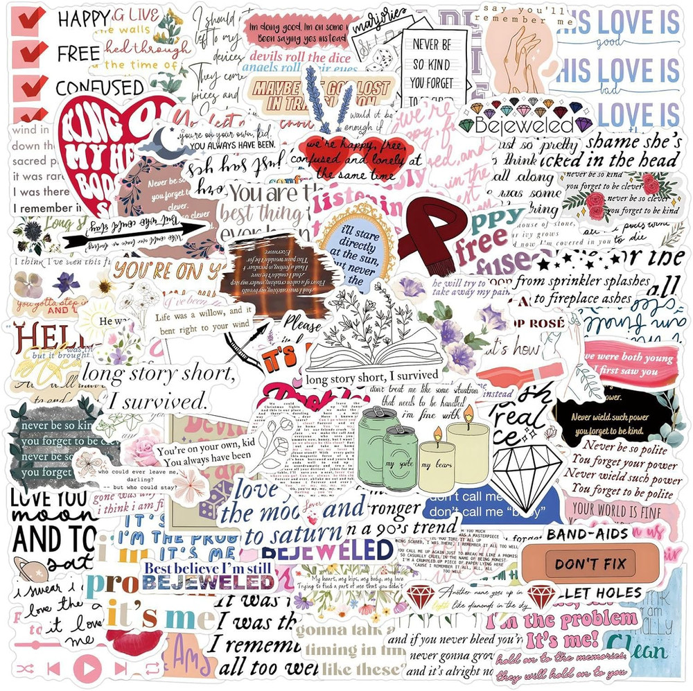110Pcs Music Lyric Stickers for Fans Adult,Popular Singer Ablums Lyrics Stickers