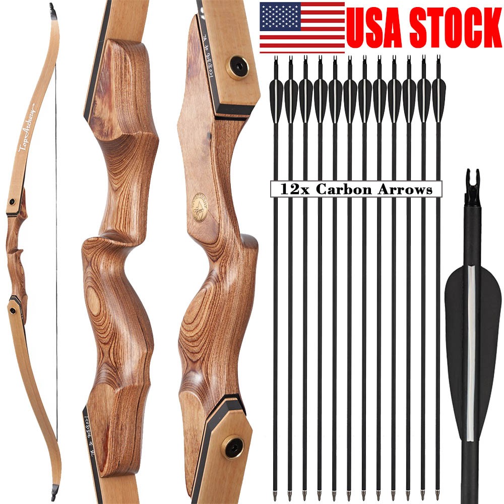60» 30-50lbs Archery Recurve Bow Wooden Bow & 12pcs Arrows For Target Hunting
