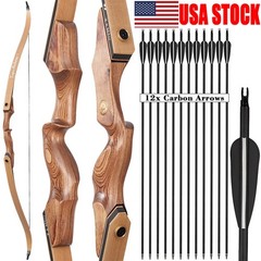 60» 30-50lbs Archery Recurve Bow Wooden Bow & 12pcs Arrows For Target Hunting